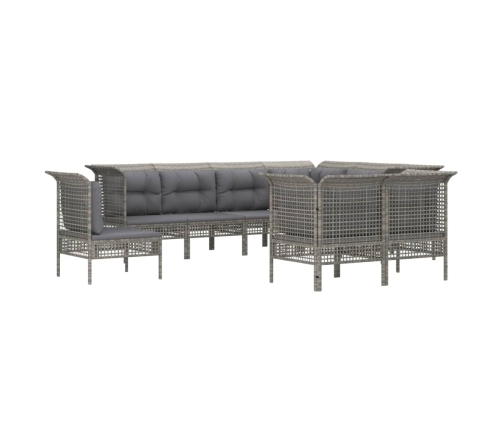Set de muebles de jardín 9 pzas y cojines ratán sintético gris