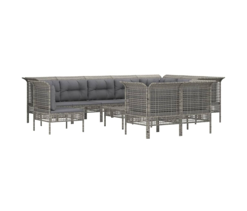 Set de muebles de jardín 11 pzas y cojines ratán sintético gris