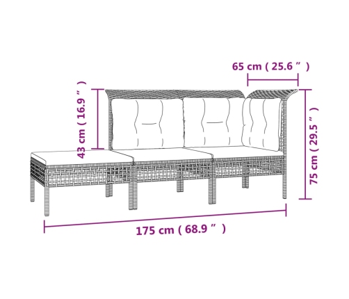 Set de muebles de jardín 11 pzas y cojines ratán sintético gris