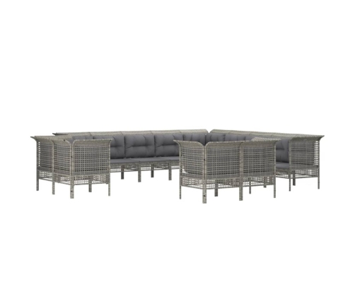 Set de muebles de jardín 13 pzas y cojines ratán sintético gris