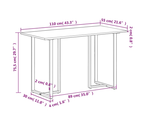 Mesa de comedor madera maciza de mango 110x55x75,5 cm