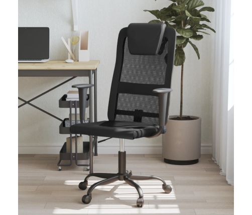 Silla de oficina altura ajustable tela malla y cuero PE negro