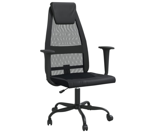 Silla de oficina altura ajustable tela malla y cuero PE negro