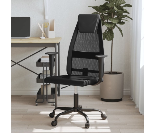 Silla de oficina altura ajustable tela malla y cuero PE negro