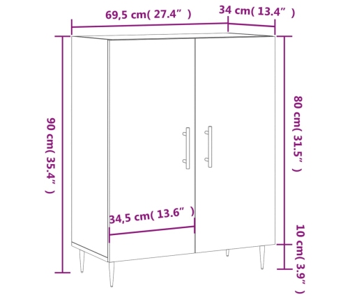 Aparador de madera de ingeniería gris hormigón 69,5x34x90 cm