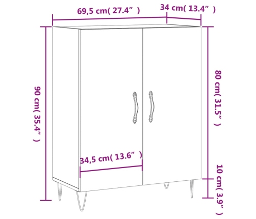 Aparador de madera contrachapada blanco brillante 69,5x34x90 cm