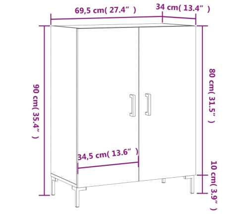 Aparador de madera de ingeniería gris hormigón 69,5x34x90 cm