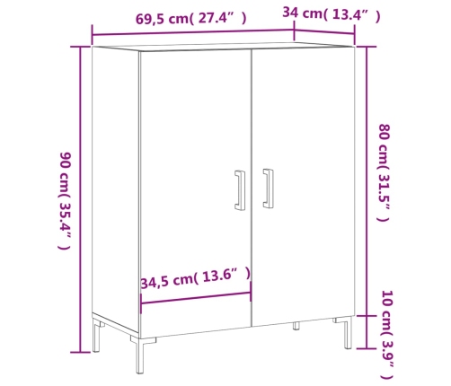 Aparador de madera de ingeniería gris Sonoma 69,5x34x90 cm