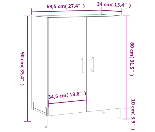 Aparador de madera de ingeniería negro 69,5x34x90 cm