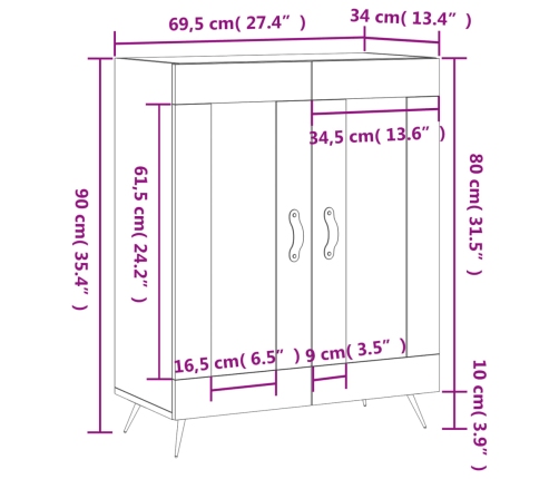 Aparador de madera de ingeniería blanco 69,5x34x90 cm