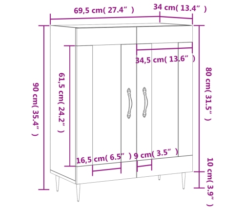 Aparador de madera de ingeniería blanco 69,5x34x90 cm