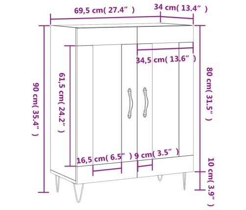 Aparador de madera de ingeniería negro 69,5x34x90 cm