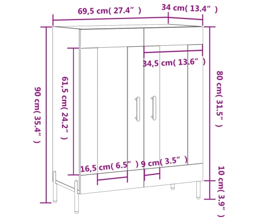 Aparador de madera contrachapada blanco brillante 69,5x34x90 cm