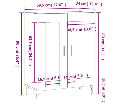 Aparador de madera de ingeniería gris Sonoma 69,5x34x90 cm