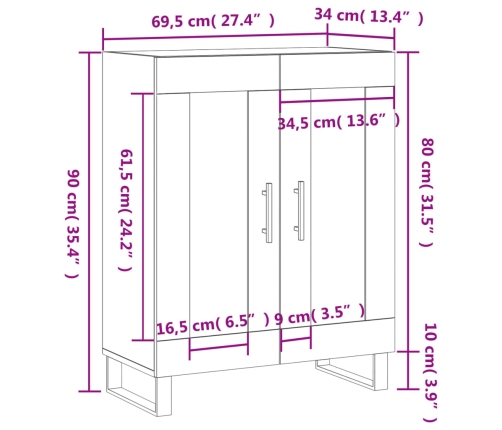 Aparador de madera de ingeniería negro 69,5x34x90 cm