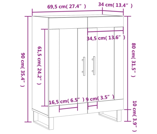 Aparador de madera de ingeniería roble ahumado 69,5x34x90 cm