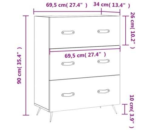 Cómoda madera de ingeniería blanco brillo 69,5x34x90 cm