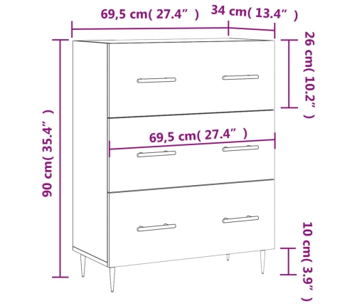 Aparador de madera contrachapada blanco brillante 69,5x34x90 cm