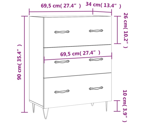 Aparador de madera de ingeniería gris Sonoma 69,5x34x90 cm