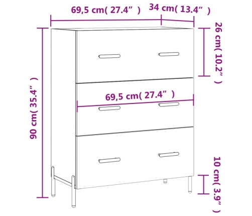 Aparador de madera contrachapada blanco brillante 69,5x34x90 cm