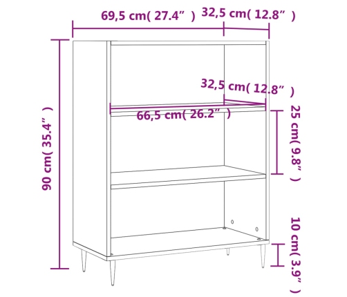 Estantería madera de ingeniería negro 69,5x32,5x90 cm