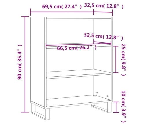 Estantería madera de ingeniería negro 69,5x32,5x90 cm