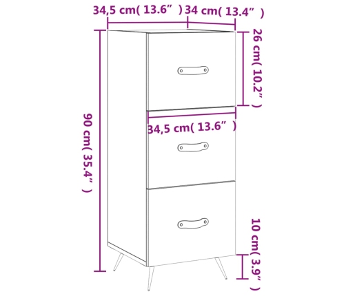 Aparador de madera contrachapada blanco brillante 34,5x34x90 cm