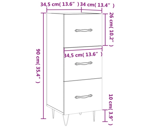 Aparador de madera contrachapada blanco brillante 34,5x34x90 cm