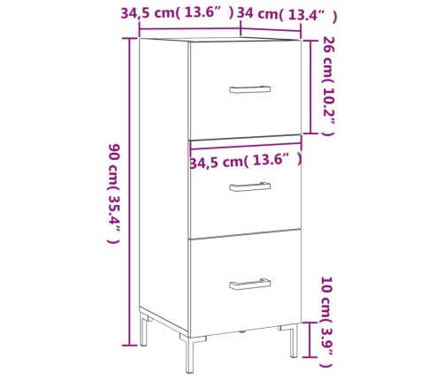 Aparador de madera contrachapada blanco brillante 34,5x34x90 cm