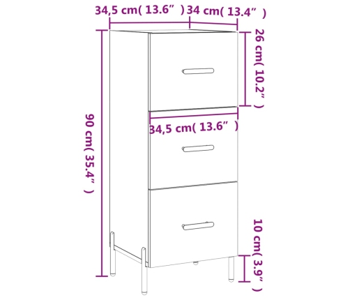 Aparador de madera contrachapada blanco brillante 34,5x34x90 cm