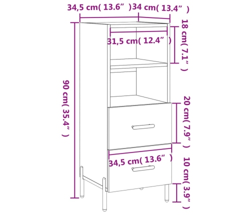 Aparador de madera contrachapada blanco brillante 34,5x34x90 cm