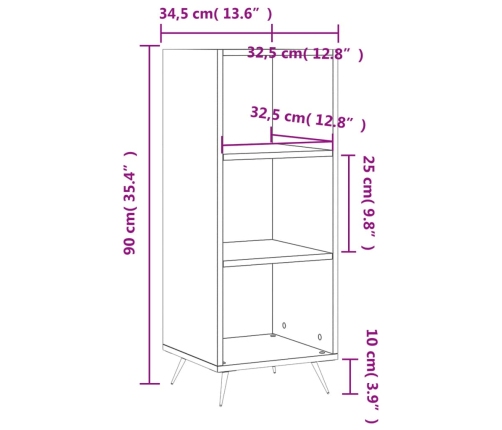 Estantería madera de ingeniería negro 34,5x32,5x90 cm