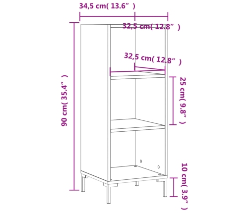 Aparador madera de ingeniería blanco brillante 34,5x32,5x90 cm