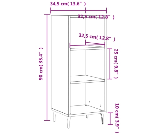 Aparador madera de ingeniería blanco brillante 34,5x32,5x90 cm