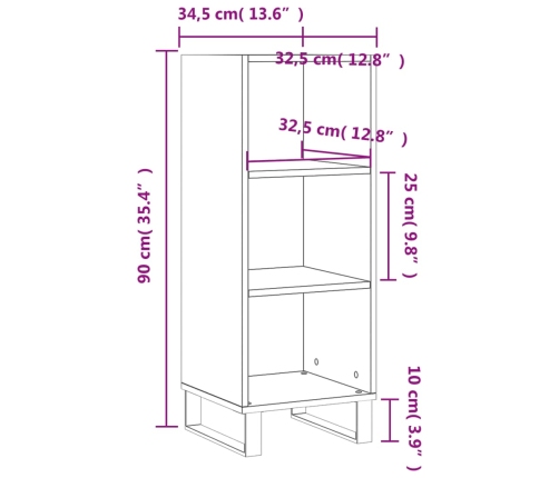 Aparador de madera de ingeniería negro 34,5x32,5x90 cm