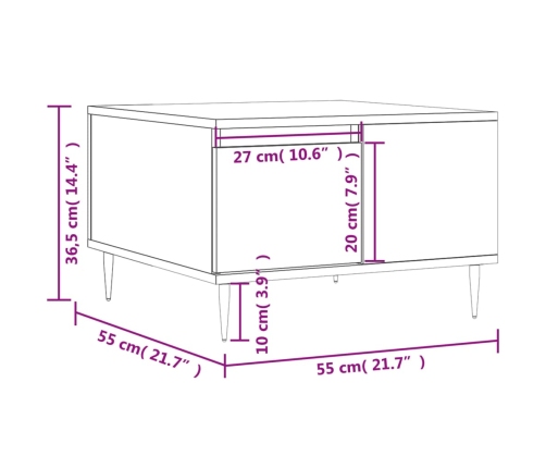 Mesa de centro madera contrachapada blanco 55x55x36,5 cm