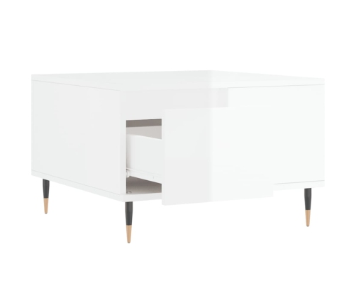 Mesa de centro madera contrachapada blanco brillo 55x55x36,5 cm