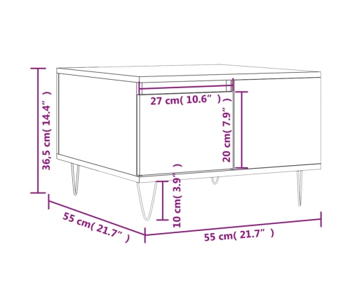 Mesa de centro madera contrachapada blanco brillo 55x55x36,5 cm