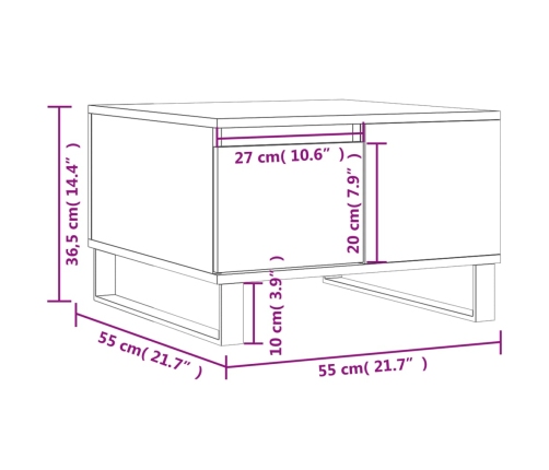 Mesa de centro madera contrachapada roble marrón 55x55x36,5 cm