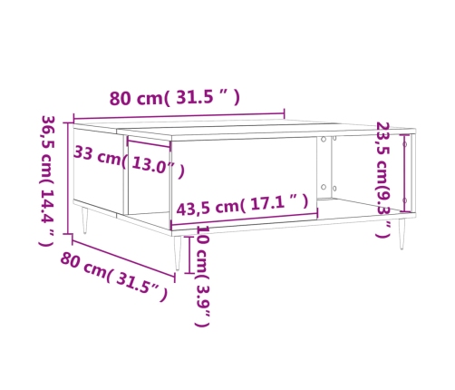 Mesa de centro madera contrachapada blanco 80x80x36,5 cm