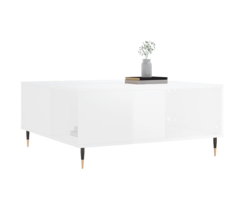 vidaXL Mesa de centro madera contrachapada blanco brillo 80x80x36,5 cm