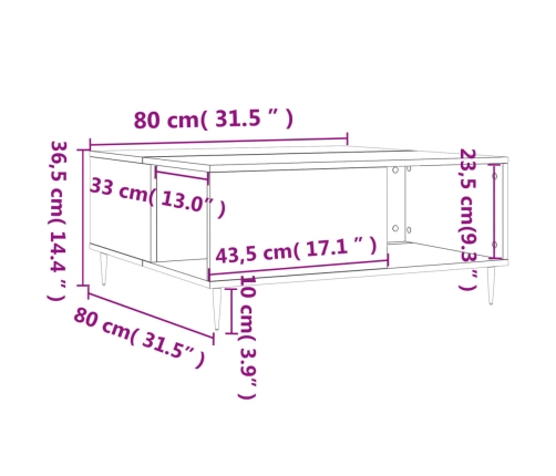 vidaXL Mesa de centro madera contrachapada blanco brillo 80x80x36,5 cm