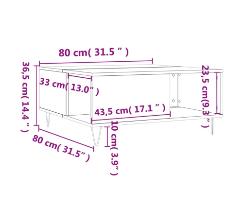 Mesa de centro madera contrachapada roble Sonoma 80x80x36,5 cm