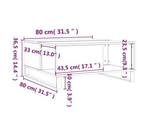 Mesa de centro madera contrachapada gris Sonoma 80x80x36,5 cm