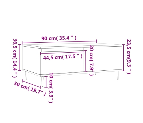 Mesa de centro madera contrachapada blanco 90x50x36,5 cm