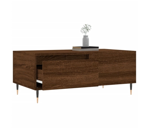 Mesa de centro madera contrachapada marrón roble 90x50x36,5 cm