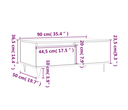 Mesa de centro madera contrachapada blanco 90x50x36,5 cm