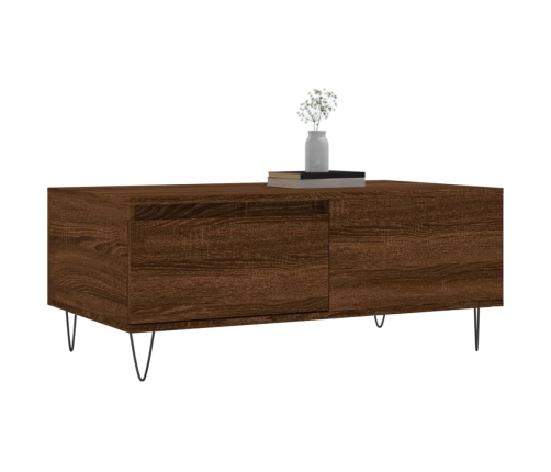 Mesa de centro madera contrachapada marrón roble 90x50x36,5 cm