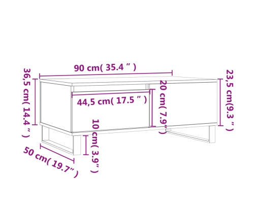 Mesa de centro madera contrachapada roble ahumado 90x50x36,5 cm