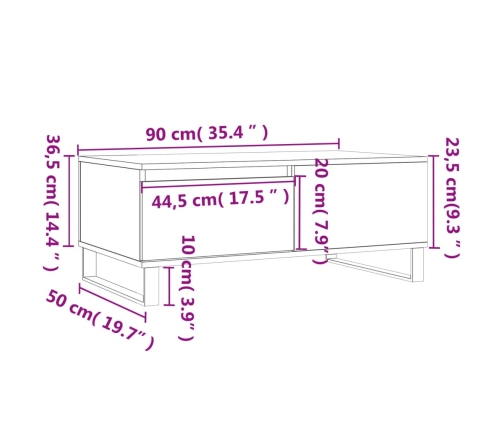 Mesa de centro madera contrachapada marrón roble 90x50x36,5 cm